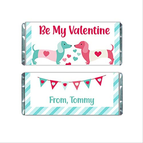 Valentine s Day Dachshund Candy Wrapper  Personalized Labels for Hershey Bars  Kids Class Valentine  Pack of 20