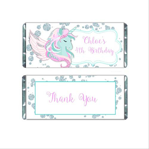 Pastel Unicorn Personalized Candy Bar Wrappers for Chocolate Bar  Kids Birthday Party Favors  Hershey Bar Labels  Pack of 20