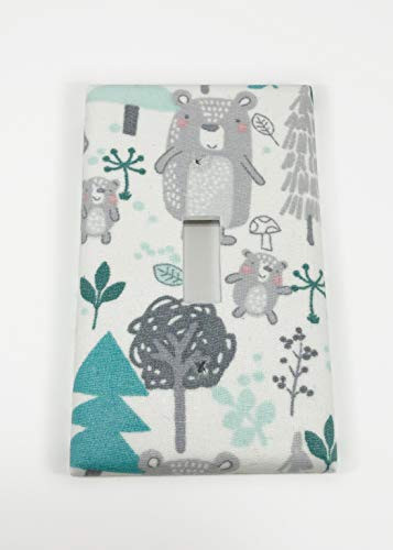 Bears in the Woods Fabric Covered Single Light Switch Cover Plate Kid s Bedroom Nursery Decor Baby Shower Gift Home Decor Lighting