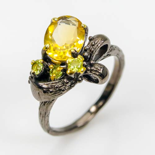 Handmade Jewelry Natural Citrine 9x7 mm. 925 Sterling Silver Ring Size 7 us  AZR02588