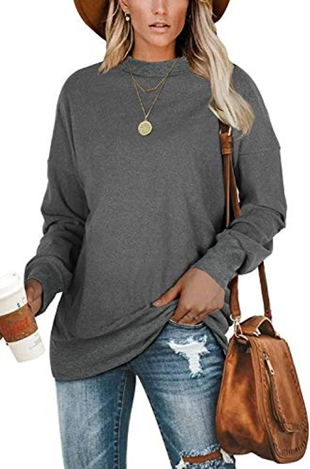 Hount Crewneck Sweatshirt for Women Oversized Long Sleeve Tunic Shirt Comfy Baggy Pullover Tops Small Deep Gray Hount Crewneck Sweatshirt for Women Oversized Long Sleeve Tunic Shirt Comfy Baggy Pullover Tops Small Deep Gray