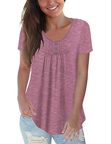 CPOKRTWSO Womens Plus Size Short Sleeve Henley Shirt Casual Blouses Tunic Tops  Carbon Pink  4X