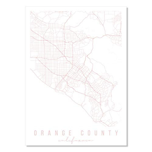 Orange County California Light Pink Minimal Street Map Print  Unframed