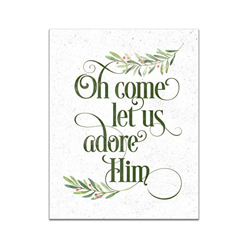 Oh Come Let Us Adore Him - Christmas Song Lyrics - Unframed 11x14 Art Print