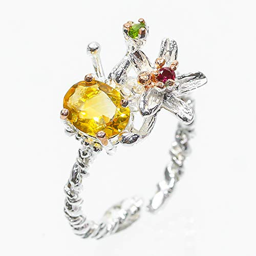 Handmade Jewelry  Natural Citrine 8x6 mm. 925 Sterling Silver Ring Free Size