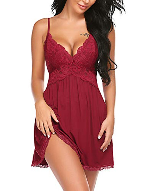 Avidlove Women Babydoll Nightgown Chemises Lace Modal Sleepwear V-Neck Full Slip Sleep Dress Dark Red Avidlove Women Babydoll Nightgown Chemises Lace Modal Sleepwear V-Neck Full Slip Sleep Dress Dark Red