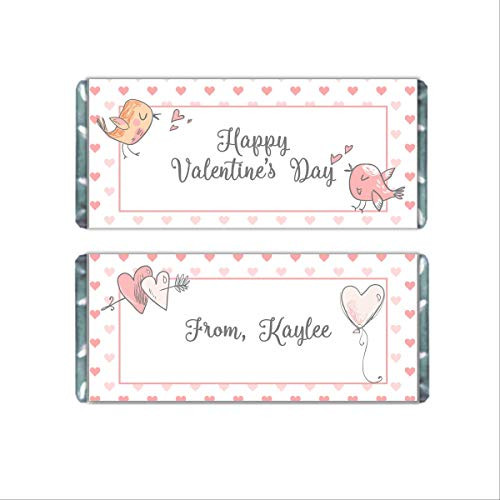 Valentine s Day Birds Candy Wrapper  Personalized Labels for Hershey Bars  Kids Class Valentine  Pack of 20