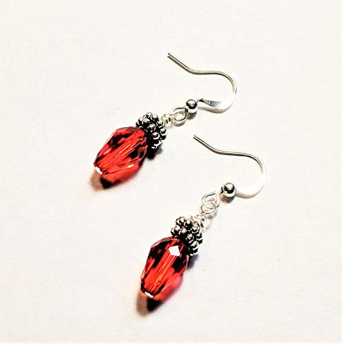 Red Christmas Light Earrings with Tibetan Silver Accents