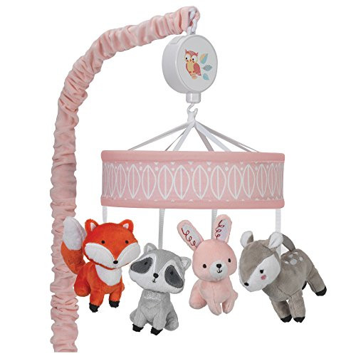 Lambs & Ivy Little Woodland Forest Animals Musical Mobile, Pink/White Lambs & Ivy Little Woodland Forest Animals Musical Mobile, Pink/White