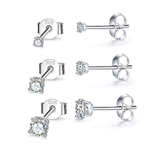 Hypoallergenic Sterling Silver Cubic Zirconia CZ Stud Earrings Set for Womens Mens Girls  3 Pairs Small Round Simulated Diamond Studs for Cartilage Tragus Multi Piercing Ears 2mm   3mm   4mm Hypoallergenic Sterling Silver Cubic Zirconia CZ Stud Earrings Set for Womens Mens Girls  3 Pairs Small Round Simulated Diamond Studs for Cartilage Tragus Multi Piercing Ears 2mm   3mm   4mm