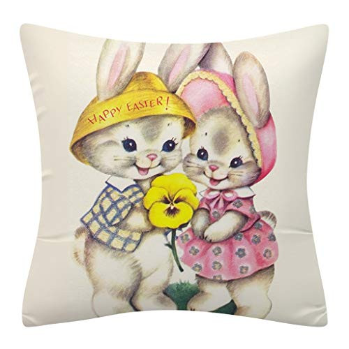 Happy Easter Rabbit Bunny Easter Eggs Cotton Linen Home Decorative Throw Pillow Case Cushion Cover with Words for Sofa Couch 18 x 18 in Happy Easter Rabbit Bunny Easter Eggs Cotton Linen Home Decorative Throw Pillow Case Cushion Cover with Words for Sofa Couch 18 x 18 in