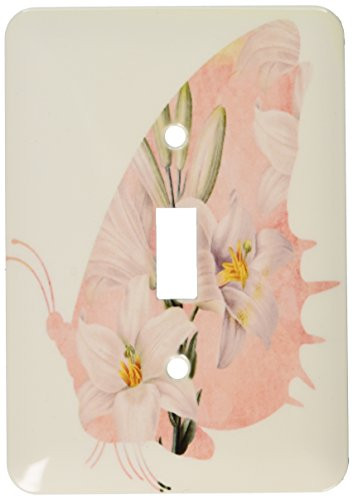 3dRose lsp_110527_1"Peach and White Lily flowers Butterflies" Single Toggle Switch Multicolor