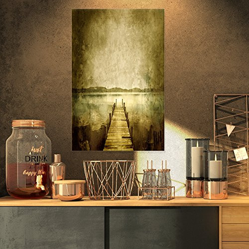 Designart PT8626-16-32 Vintage Pier Over Lake-Landscape Digital Art Canvas Print-16x32, 16x32 Yellow Designart PT8626-16-32 Vintage Pier Over Lake-Landscape Digital Art Canvas Print-16x32, 16x32 Yellow