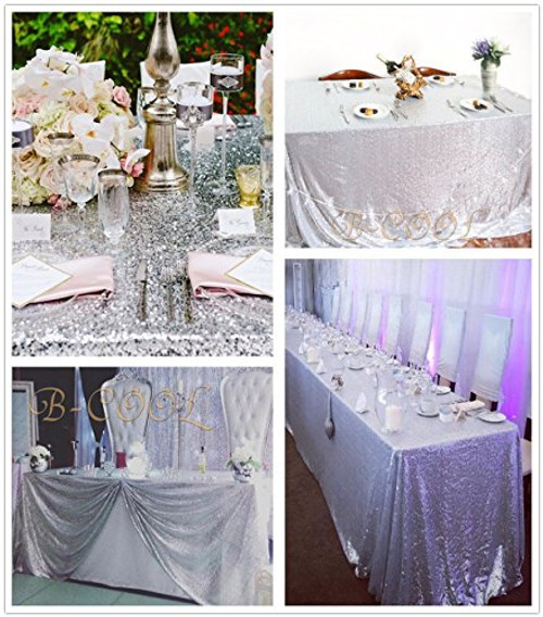 B-COOL 90"x132" Rectangle Silver Sequin Tablecloth Sequin Overlay Glitter Tablecloth Sequin Fabric Tablecloth B-COOL 90"x132" Rectangle Silver Sequin Tablecloth Sequin Overlay Glitter Tablecloth Sequin Fabric Tablecloth