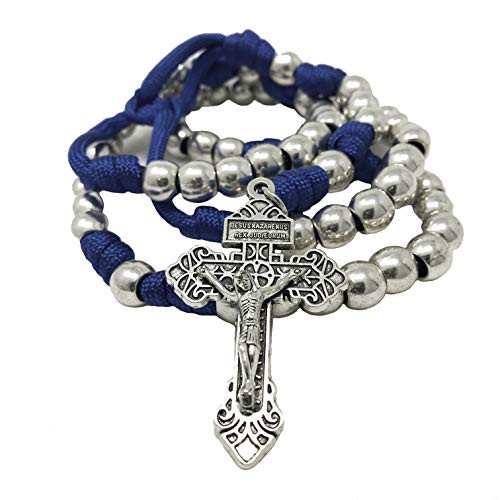 Stainless Steel Rosary For Men - Rosarios Catolicos Para Hombre - Rugged And Durable Paracord Rosaries  Marian Blue