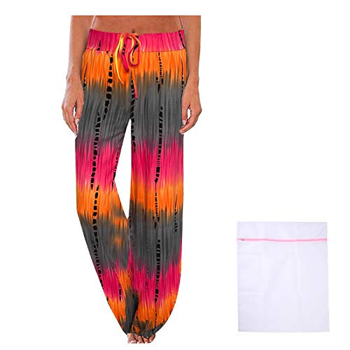 iniber Women s Comfy Pajama Pants Floral Print Drawstring Casual Palazzo Lounge Pants Wide Leg with Laundry Bag