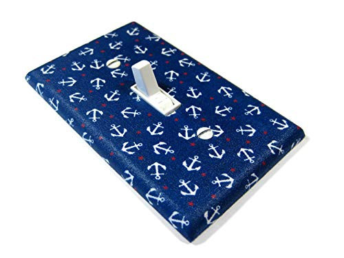 Nautical Nursery Decor - White Anchors on Blue - Light Switch Cover Plate