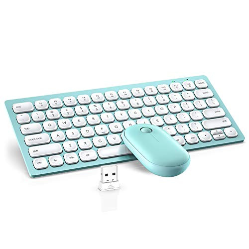 Wireless Keyboard and Mouse  WisFox 2.4GHz Compact Keyboard Mouse Combo  Small Quiet USB Laptop Keyboard Portable Mini Wireless Keyboard for Computer Window PC Notebook  Light Green