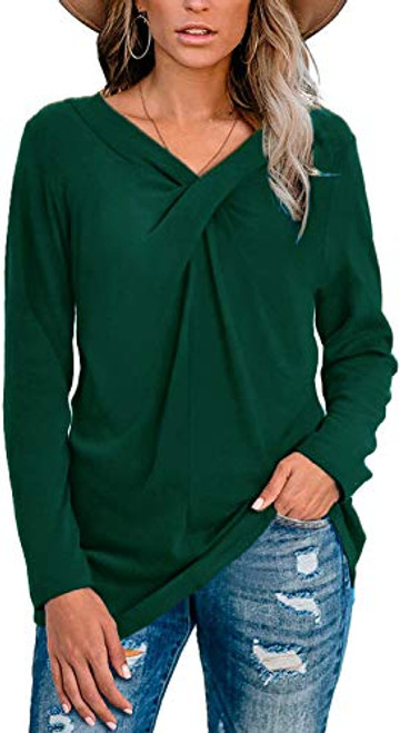 Younsuer Women s Casual V Neck Twist Knot T Shirts Long Sleeve Loose Tunic Tops Blouse Shirt Green Younsuer Women s Casual V Neck Twist Knot T Shirts Long Sleeve Loose Tunic Tops Blouse Shirt Green