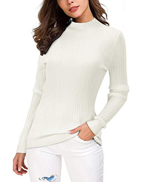 OUGES Women s Lightweight Stretchy Long Sleeve Pullover Cable Knit Mock Turtleneck Sweater White S OUGES Women s Lightweight Stretchy Long Sleeve Pullover Cable Knit Mock Turtleneck Sweater White S