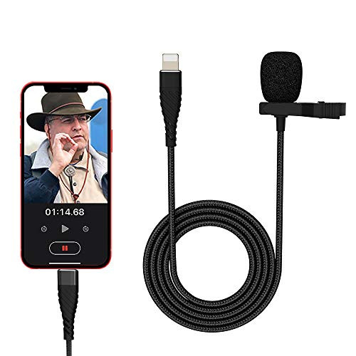 Mini Professional Lavalier Lapel Microphone Directivity Condenser Mic for 8 8 Plus 11 11 Pro 12 12 Pro  iPhone X XS XR  YouTube Vlogging Facebook Interview Livestream Video Recording  4.9ft