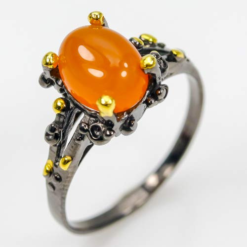 Handmade Jewelry Natural Carnelian 9x7 mm. 925 Sterling Silver Ring Size 7.25 us  AZR02592