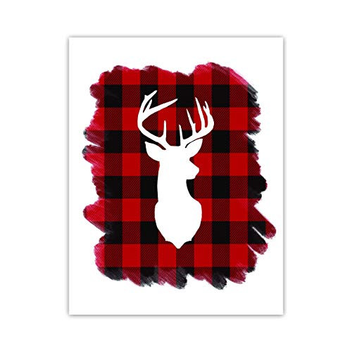 Deer Silhouette Unframed Cardstock Print 8.5x11 inch   Red Plaid