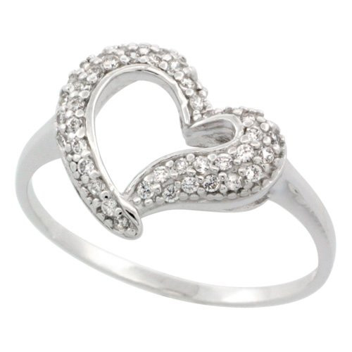 Sterling Silver Micro Pave Cubic Zirconia Open Curved Heart Ring 7 16 inch Wide  Size 9 Sterling Silver Micro Pave Cubic Zirconia Open Curved Heart Ring 7 16 inch Wide  Size 9