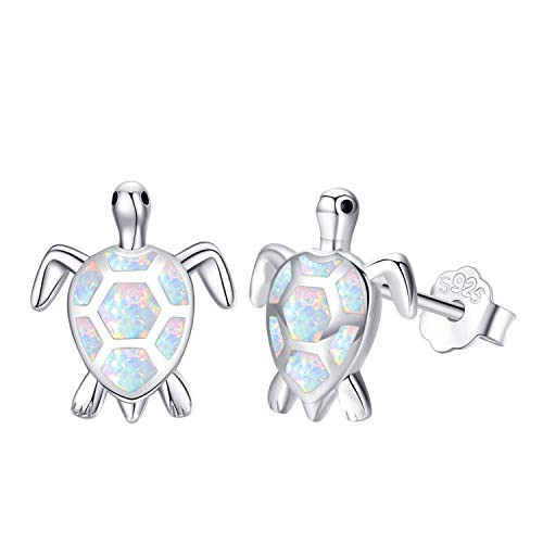 Turtle Earrings for Women 925 Sterling Silver Natural Opal Earrings Animal Stud Earrings Tiny Small Hypoallergenic Earrings Ocean Turtle Jewelry for Women