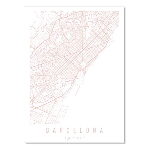 Barcelona Spain Light Pink Minimal Street Map Print  Unframed