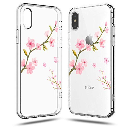 iPhone XR Floral Case Sakura Flowers Girly Pink Cute Cherry Blossom Rose Florals Peach Classy Love Japanese Collection Exotic Clear Protective Spring Case for Girls Compatible for iPhone XR