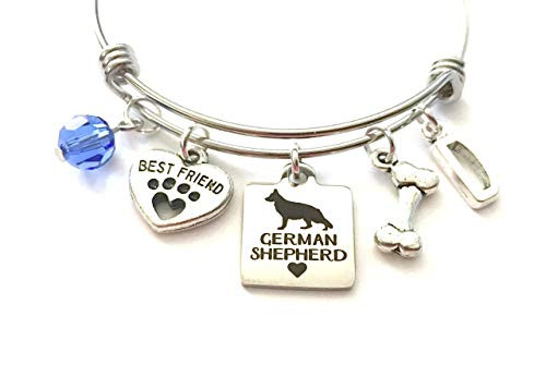 German Shepherd Charm Bracelet Personalized Expandable Stainless Steel Bangle