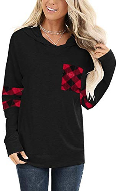 Angerella Womens Plaid Hoodies Long Sleeve Black Shirts Pullover Sweatshirt Color Block Tunic Top Loose L Angerella Womens Plaid Hoodies Long Sleeve Black Shirts Pullover Sweatshirt Color Block Tunic Top Loose L