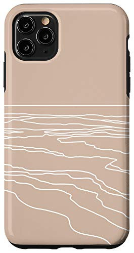 iPhone 11 Pro Max Beach Waves Ocean Abstract Line Art Modern Boho Beige Case