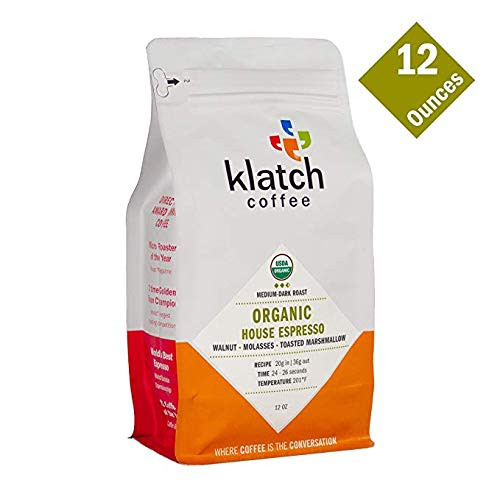 Klatch Coffee Organic House Espresso Medium-Dark Roast  12 Ounce  Whole Bean