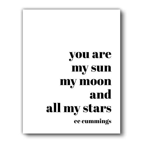 you are my sun my moon and all my stars Word Wall Art   11x14 UNFRAMED Black and White ee cummings Quote Print   Romantic  Love Quotes  Modern  Minimalist Home Decor