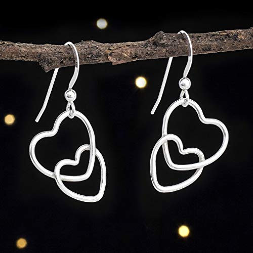 Sterling Silver Connected Hearts Earrings - Lightweight - Handmade  Solid .925