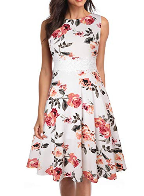 OWIN Women s Vintage Floral Lace Flared A-Line Swing Casual Party Cocktail Dresses Sleeveless White Orange OWIN Women s Vintage Floral Lace Flared A-Line Swing Casual Party Cocktail Dresses Sleeveless White Orange