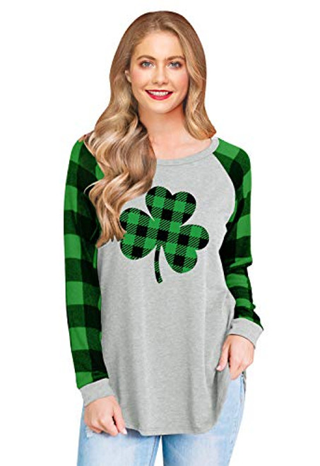 Womens Long Sleeve St Patrick s Day Shirt Cotton Irish Raglan Green Plaid Clover Tops Shamrock XL Womens Long Sleeve St Patrick s Day Shirt Cotton Irish Raglan Green Plaid Clover Tops Shamrock XL