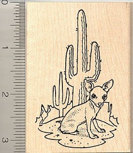 Southwestern Chihuahua Rubber Stamp - Wood Mounted