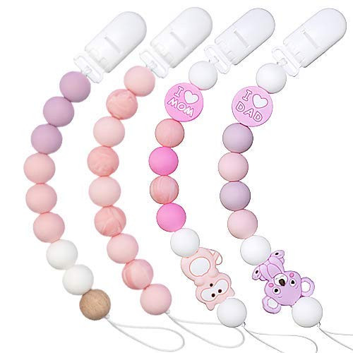 Pacifier Clip Baby Girls Binky Holder Soothie Paci Clip- 4 Pack