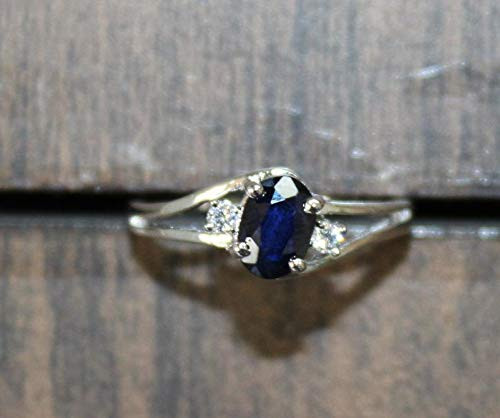 Silver Blue Sapphire Promise Ring Blue Sapphire Engagement Ring 4x6 mm Sapphire Ring Birthstone Ring