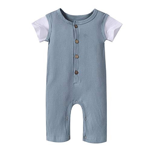 GRNSHTS Toddler Baby Boy Short Sleeve Romper Bodysuit One Piece Jumpsuit Outfits Summer Clothes  Blue  12-18 Months