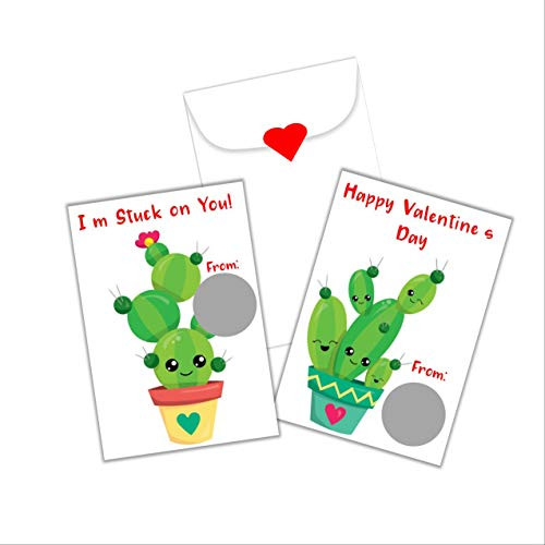 Cactus Valentine s Day Scratch Off Card for Kids  DIY Scratch Off Valentines Day Card  Class Valentine  Pack of 24 Cards with Envelopes