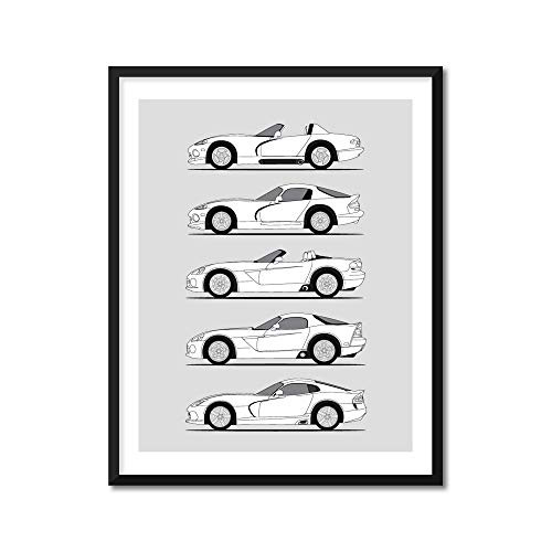 Dodge Viper Generations Inspired Poster Print Wall Art Handmade Decor of the History and Evolution of the Viper R T GTS SRT-10