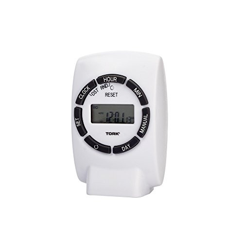 NSi Industries TORK 454E Easy-Set Heavy-Duty Indoor 15-Amp 24-Hour, 7-Day Digital Plug-In Lamp and Appliance Timer - Multiple On/Off Settings - Compatible with Incandescent/Compact Fluorescent/LED - Features 1 Outlet Receptacle
