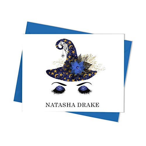 Witch Face Note Cards with Envelopes  Personalized Stationery Note Card Set  Pack of 10 Folded Note Cards  Choice of Envelope Color