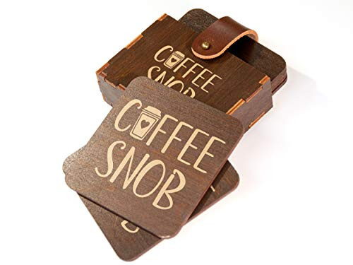Drink Coaster Set of 6 Coffee Lover Gift Personalized Coaster Holder Coffee Shop Decor Wooden Coasters Coffee Snob Gifts Custom Engraved Coaster Home Decor Housewarming Gift