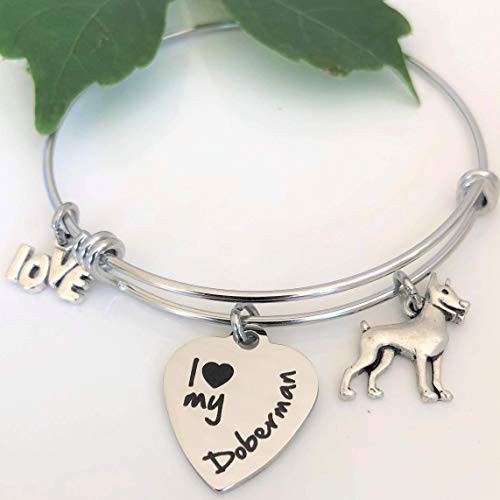 Doberman Charm Bracelet Expandable Dobie Bangle Gift for Dog Mom Doberman Charm Bracelet Expandable Dobie Bangle Gift for Dog Mom