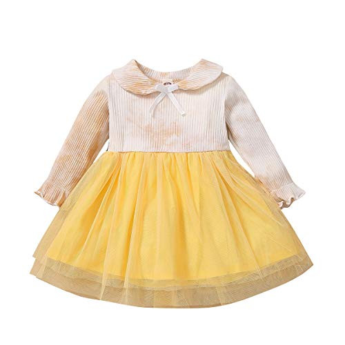 Toddler Kid Baby Girls Tie Dye Dress Clothes Long Sleeve Tulle One-Piece Dress Princess Party Outfit  Yellow  12-18 Months Toddler Kid Baby Girls Tie Dye Dress Clothes Long Sleeve Tulle One-Piece Dress Princess Party Outfit  Yellow  12-18 Months